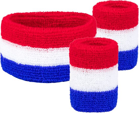 Boland - Set 3 zweetbandjes Nederland - Volwassenen - Unisex - - Koningsdag - Holland - Supporter - Voetbal