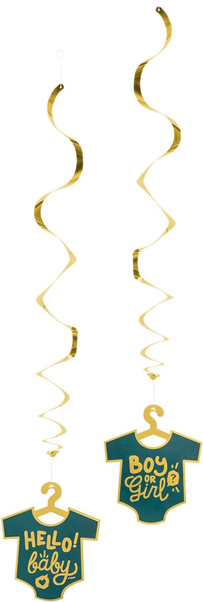 BOLAND BV - 2 hangdecoraties "Boy or Girl" 85 cm gouden spiralen