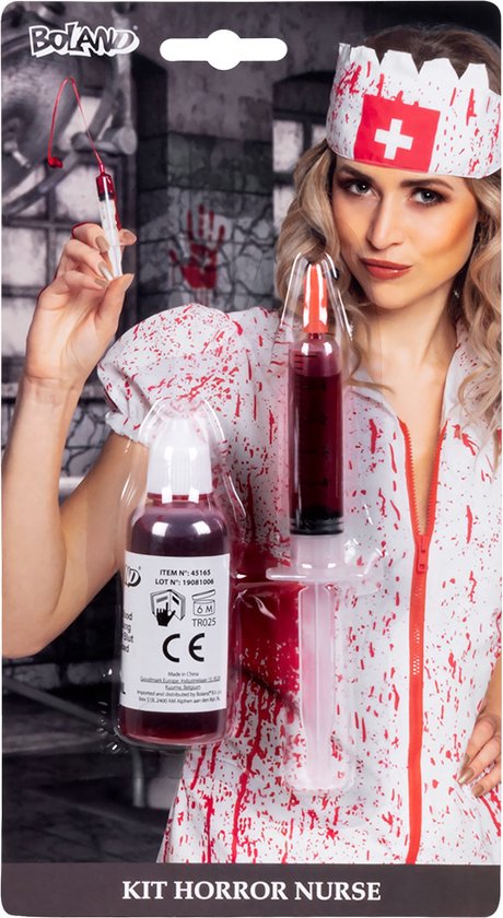 BOLAND BV - Seringue d'infirmière d'horreur et faux set de sang -  Maquillage> Faux sang
