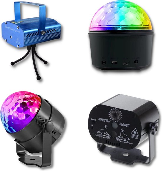 Mister Disco - Starter Party Box | 2x lampe disco | 2 lasers | Éclairage de fête | Éclairage de fête | Découvrez l'éclairage | Lampes disco | Ensemble de fête | fête