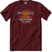 50 Jaar vintage legend - Abraham jubileum - verjaardag  cadeau - Kado tip - T-Shirt - Heren - Burgundy - Maat S