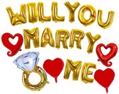 19-delige ballonnen set Will You Marry Me goud met rood - aanzoek - valentijn - trouwen - huwelijksaanzoek - liefde
