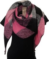 Warme Driehoekige Sjaal - Geruit - Roze/Zwart - 195 x 90cm (016919#)