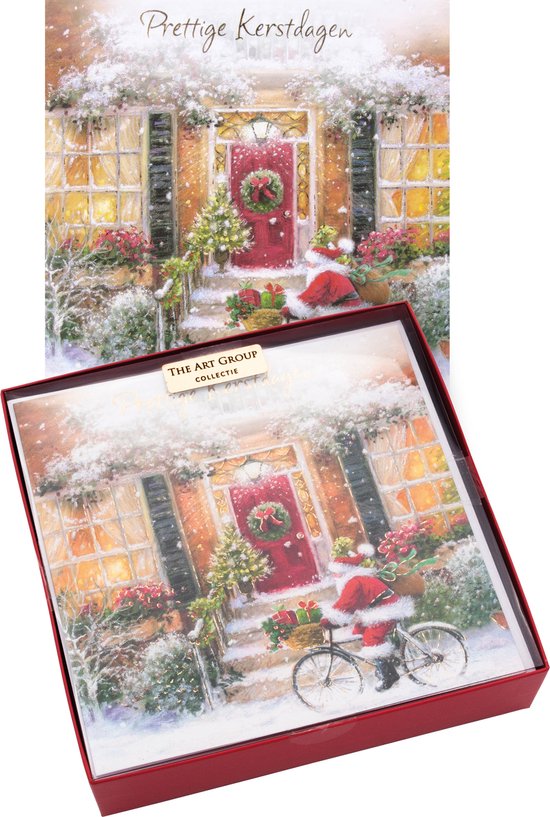 Kerstkaarten set Kerstman op fiets Art Group 16 Luxe Kerstkaarten