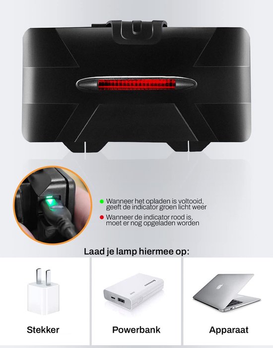 Ultrakrachtige Militaire Hoofdlamp USB Oplaadbaar met 8 LED Koplampen 18000 lumen  Verstelbaar Hoofdlampje Oranje Headlight