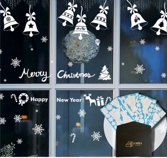 Kerst raamstickers - Kerstklokjes - 53 stickers - Herbruikbaar - Kerst stickers - Raamfolie - Raamstickers kerst - Kerstversiering - Kerststickers - Kerstraamstickers - Raamdecoratie kerst - Sneeuwvlokken - INCLUSIEF E-BOOK & RAAMSTICKER REMOVER