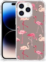 Hoesje met naam Geschikt voor Apple iPhone 14 Pro Max Telefoonhoesje met doorzichtige rand Flamingo