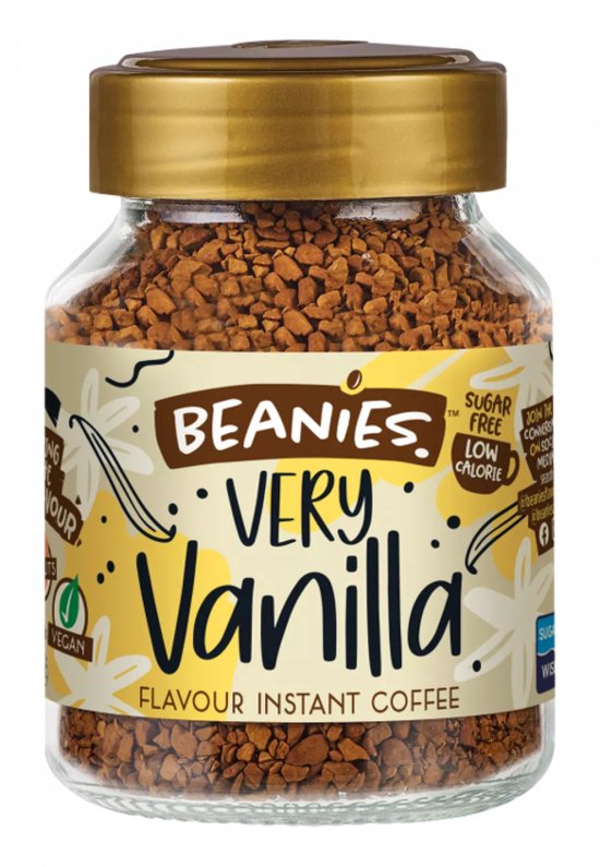 Foto: Beanies instant koffie very vanilla koffie flavoured vanille oploskoffie koffiegeschenk