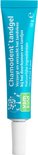 Turquoise tube met witte dop. Tekst: Chamodent tandgel.