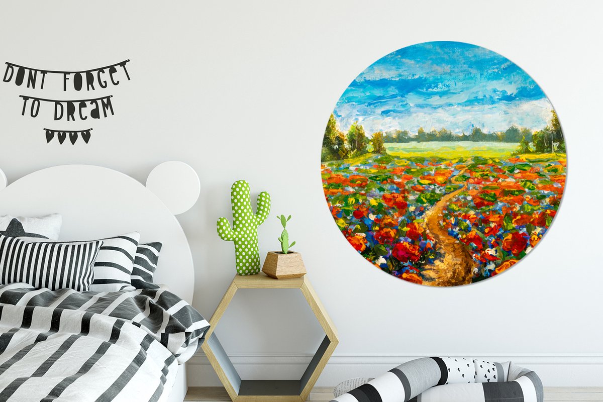 WallCircle - Wandcirkel - Muurcirkel - Schilderij - Olieverf - Bloemen - Natuur - Aluminium - Dibond - 140x140 cm - Binnen en Buiten