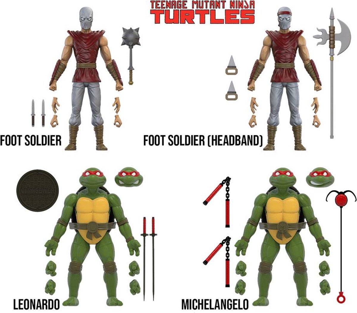 Teenage Mutant Ninja Turtles BST AXN Action Figure 4-Pack Mirage Comics Foot Soldiers & Turtles Exclusive 13 cm