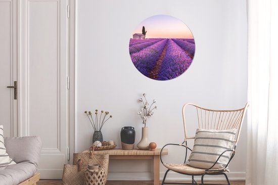 Cercle mural - Plastique - Lavande - Fleurs - Arbre - Paysage - Cercle mural - Tableau rond - Tableaux ronds - Cercle mural intérieur - 60x60 cm - Décoration murale ronde - Salon