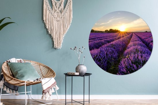 WallCircle - Cercle mural - Plastique - Lavande - Soleil - Paysage - Fleurs - Cercle mural - Peintures rondes - Peinture ronde - 150x150 cm - Cercle mural intérieur - Décoration murale - Décoration murale ronde