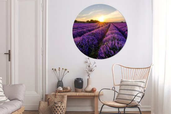 WallCircle - Cercle mural - Plastique - Lavande - Soleil - Paysage - Fleurs - Cercle mural - Peintures rondes - Peinture ronde - 150x150 cm - Cercle mural intérieur - Décoration murale - Décoration murale ronde