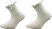 2 paires de chaussettes fille - Volants/Noeud - Ecru - Taille 23-26