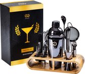 Infinity Goods Cocktailset - 15 Delige Zwarte Cocktail Shaker Set - Luxe Cadeauverpakking - Inclusief Recepten - Zwart