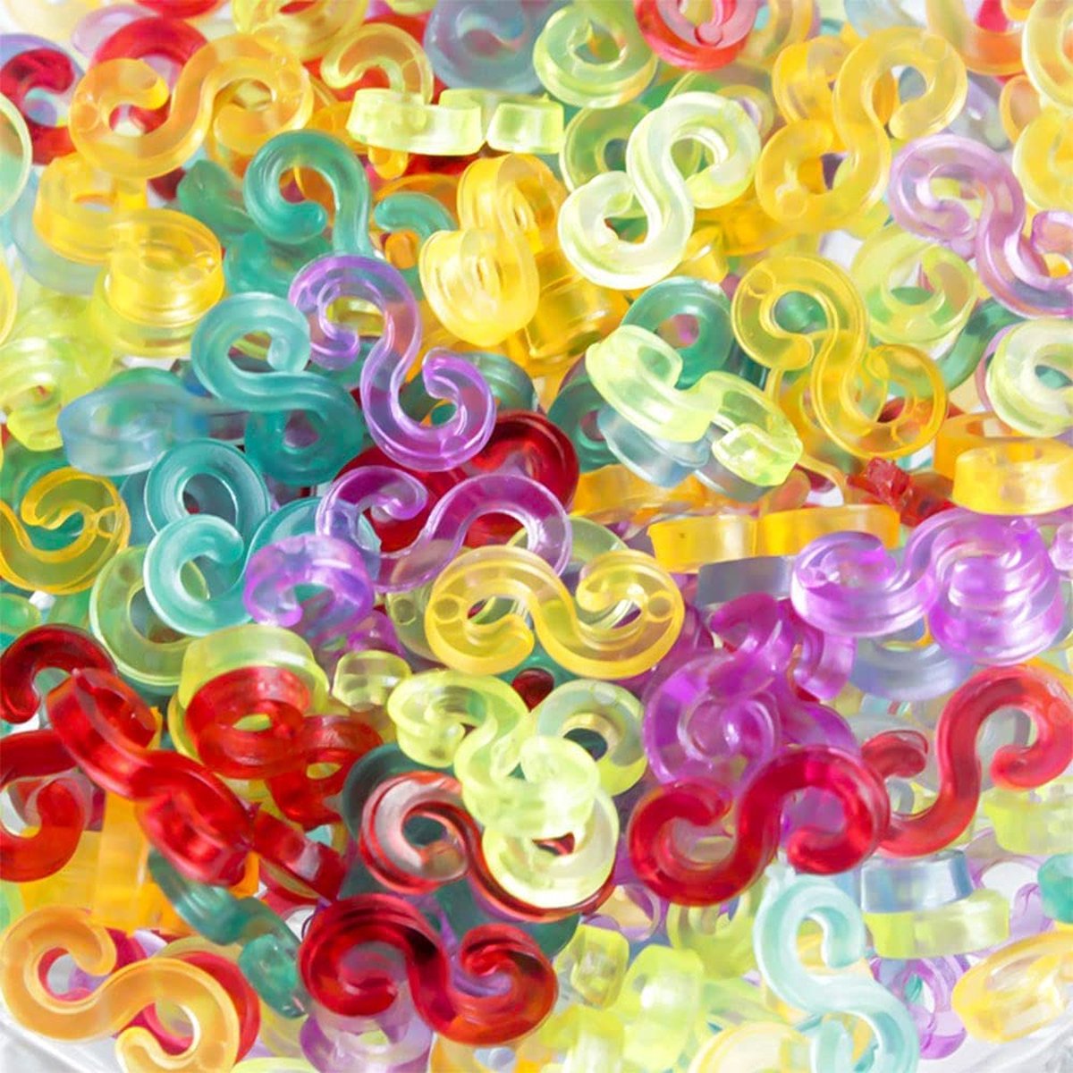 Loom S-strips clips, S-clips, 500 stuks, clips voor weefgetouw van kunststof voor het verbinden van armbanden, meerkleurig