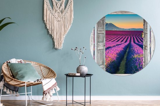 WallCircle - Cercle mural - Cercle mural d'intérieur - Lavande - Été - Transparent - Fleurs - 120x120 cm - Décoration murale - Peintures ronds XXL