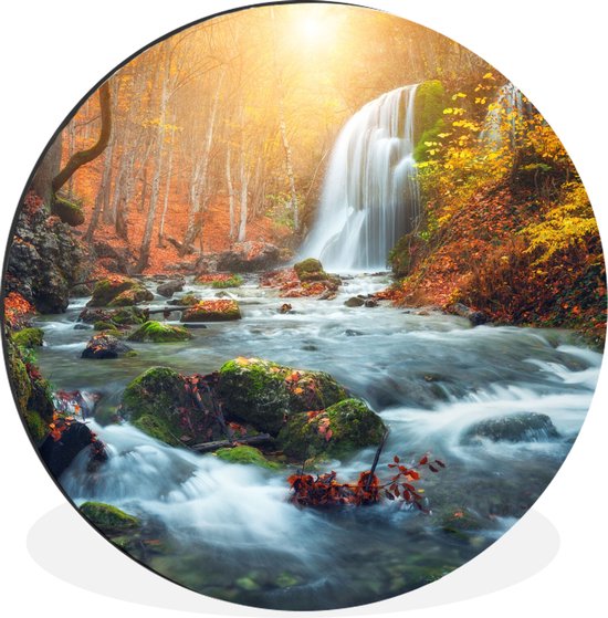 WallCircle - Wall Circle - Wall Circle - Cascade - Soleil - Automne - Aluminium - Dibond - 140x140 cm - Intérieur et Extérieur