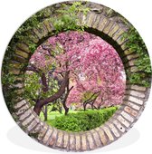 WallCircle - Wandcirkel ⌀ 140 - Doorkijk - Sakura - Bloesem - Japans - Ronde schilderijen woonkamer - Wandbord rond - Muurdecoratie cirkel - Kamer decoratie binnen - Wanddecoratie muurcirkel - Woonaccessoires