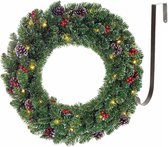 Couronne de Noël avec lumière et décoration - 142 branches - D45 cm avec crochet de suspension