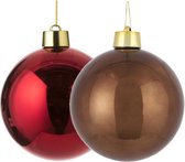 Grandes boules de Noël en plastique 20 cm - set 2x pcs - marron et rouge