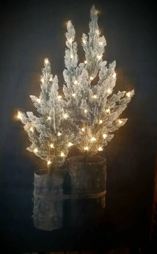 Tissu mural en lin 2 sapins de Noël avec éclairage LED. 40x60cm. 2 piles AA. Décoration murale. tapisserie. Peinture sur corde. Avec des lumières. Noël. Cadeau. Sapin de Noël.