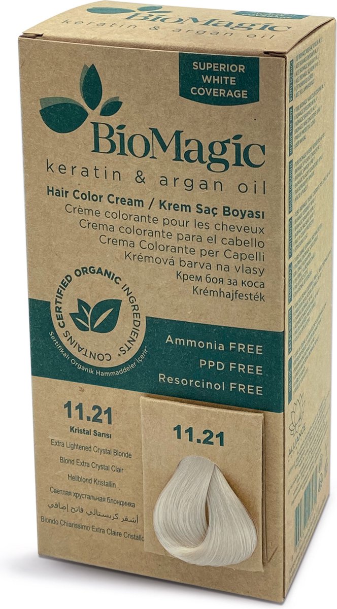 Natuurlijke haarverf KIT met Biologische Ingrediënten ook verkrijgbaar in Apotheken - EXTRA LICHT BLOND KRISTAL 11/21 BioMagic