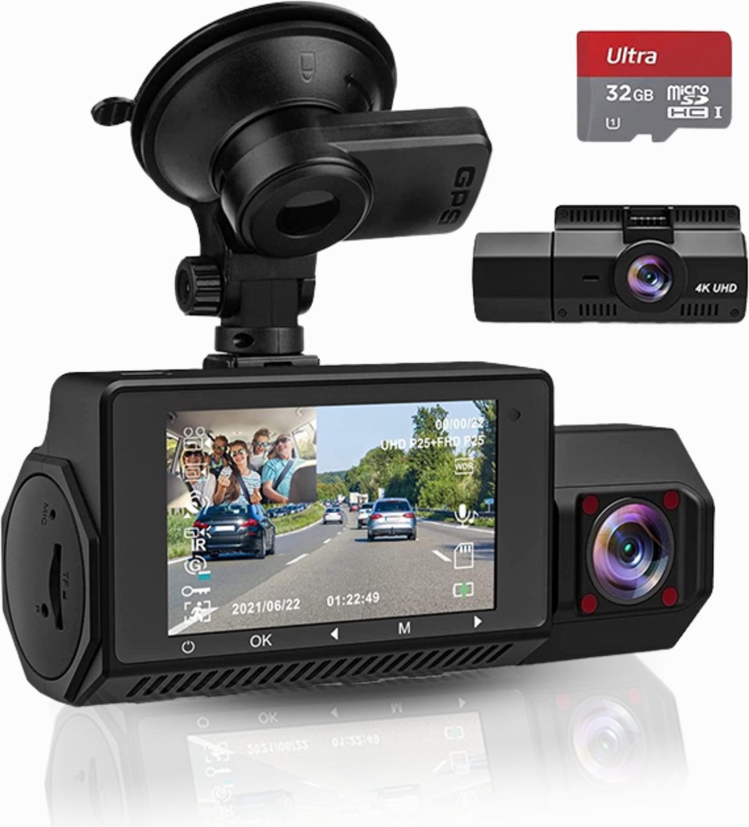 Abask® - 4K Ultra HD Dashcam - Dashcam Voor Auto - Geheugen tot 256GB - Voor en Achter Camera - 310° Kijkhoek - Zwart/450g