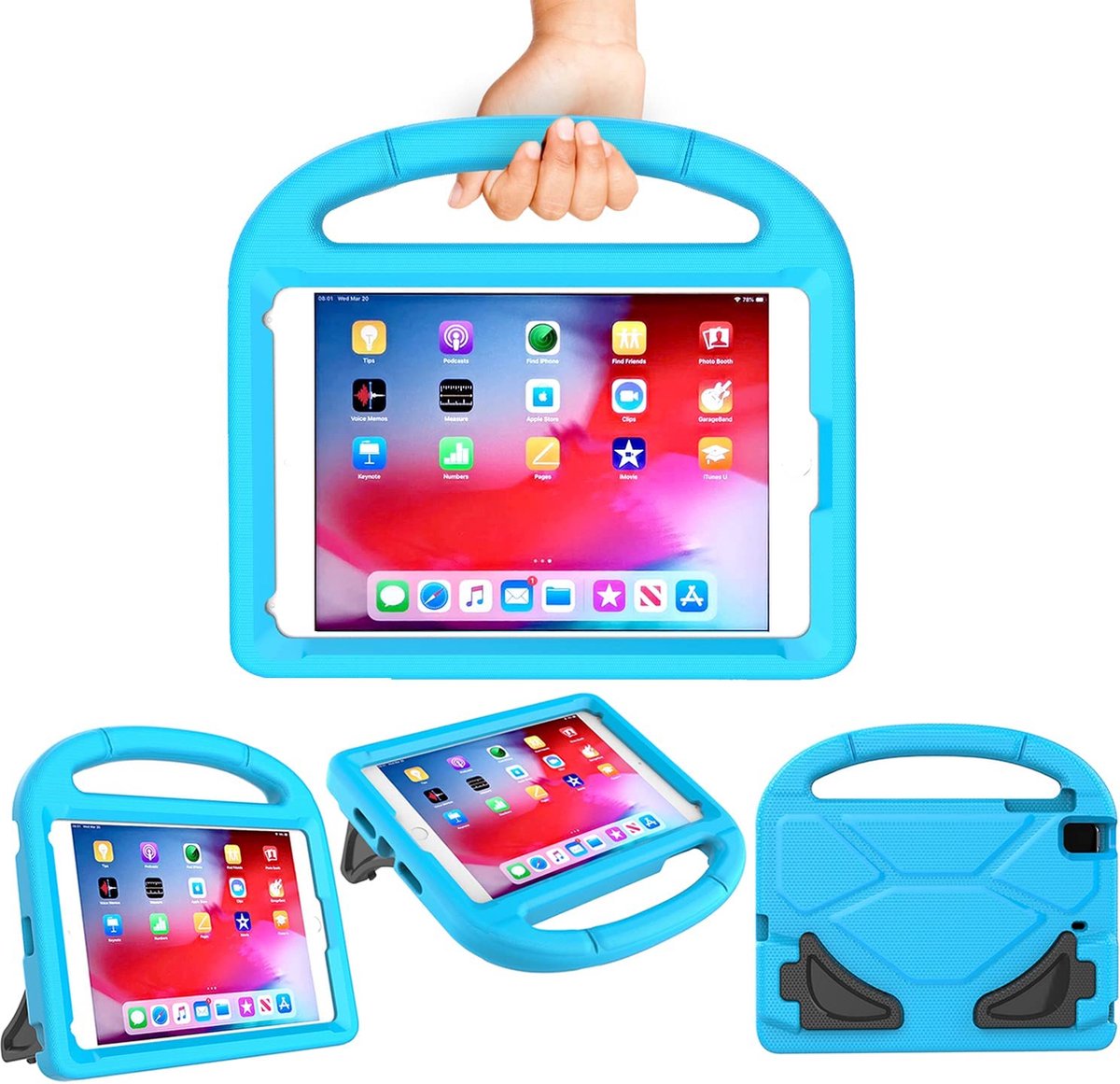 Tablethoes Geschikt voor: Apple iPad 10.2 2019 - A2197 / A2200 / A2198 Siliconen hoes voor kinderen Schokbestendig hoesje met handvat en standaard - blauw