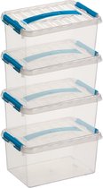 10x Sunware Q-Line opberg boxen/opbergdozen 6 liter 30 x 20 x 14 cm kunststof - Opslagbox - Opbergbak kunststof transparant/blauw