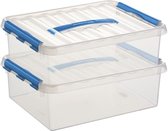 Sunware Q-Line Opbergboxen - 10 Liter - Kunststof - Transparant/Blauw - 2 Boxen
