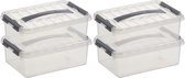 10x Sunware Q-Line opberg boxen/opbergdozen 4 liter 30 cm kunststof - Opslagbox - Opbergbak kunststof transparant/zilver