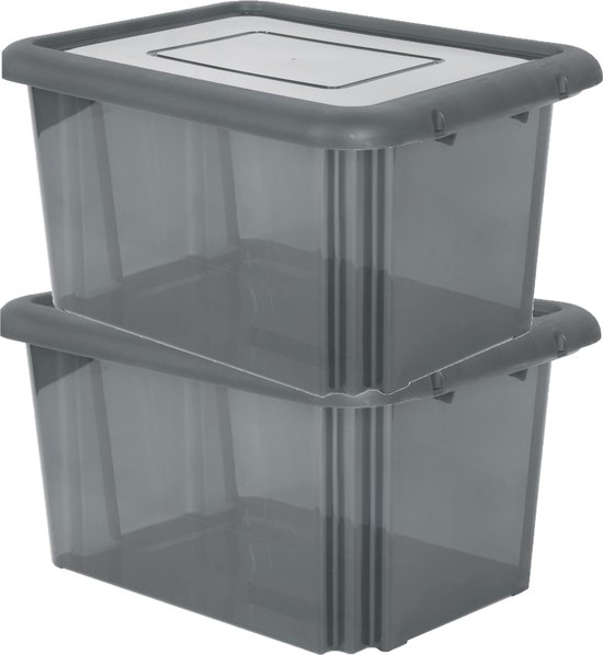 6x stuks kunststof opbergboxen/opbergdozen grijs 55 liter - Voorraad/opberg boxen/kisten/bakken met deksel
