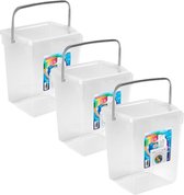 3x boîtes de rangement/seaux en plastique avec couvercle transparent 5 litres 20 x 17 x 23 cm - Bac de rangement