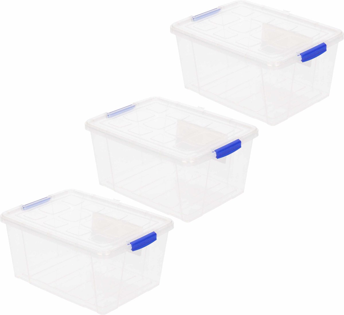 3x Opslagbakken/organizers met deksel 16 liter 40 cm transparant - Opbergbakken - Organizers/opbergbakken - Woonkamer/badkamer spullen opruimen
