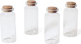 4x Kleine transparante glazen flesjes met kurken dop 38 ml - Hobby set mini glazen flesjes met kurk
