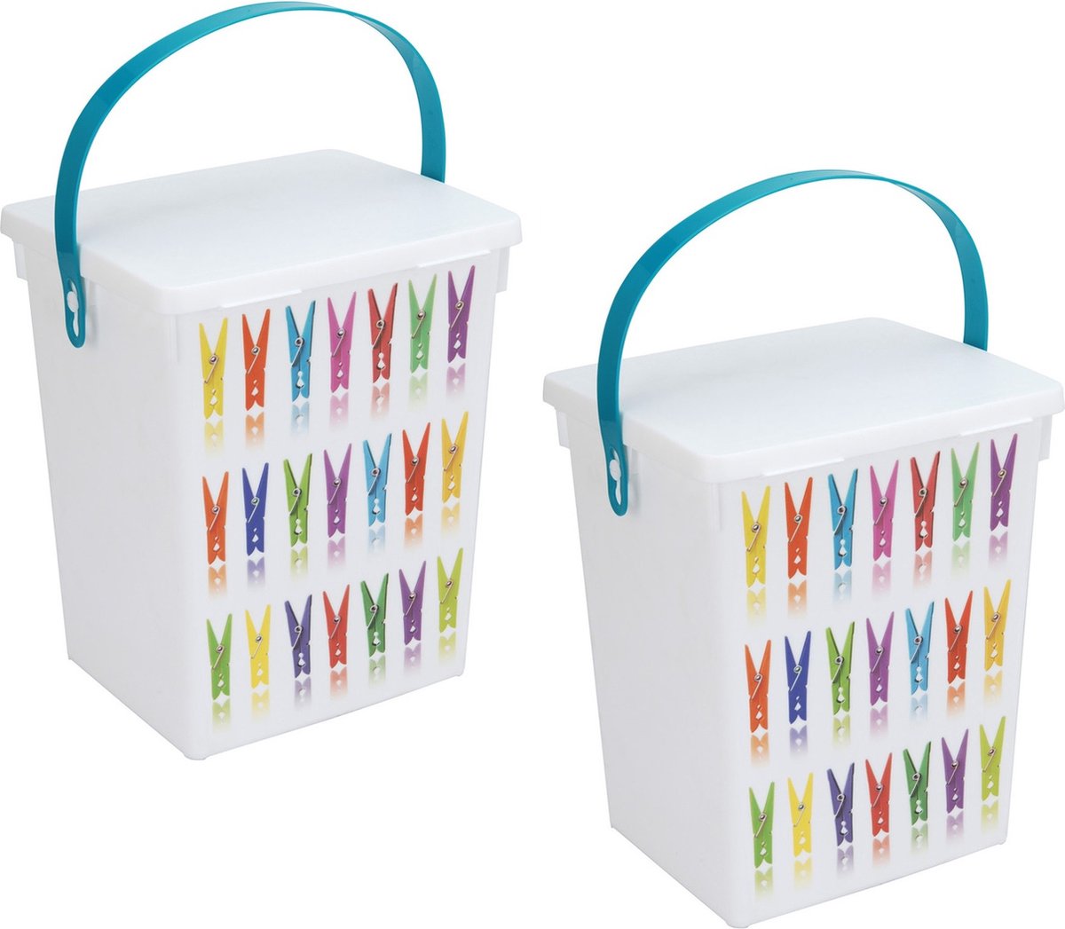 2x Wasmiddel bewaarboxen turquoise hengsel 5 liter 23 x 18 cm - Huishoud producten - Huishouding - De was doen - Wasmiddelpoeder opbergen - Wasmiddelboxen - Wasmiddeldozen