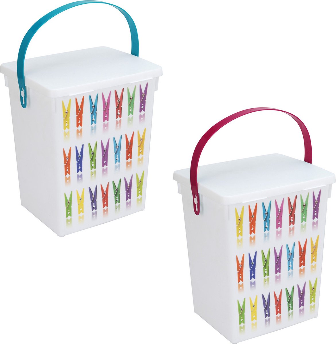 2x Wasmiddel bewaarboxen roze en turquoise hengsel 5 liter 23 x 18 cm - Huishoud producten - Huishouding - De was doen - Wasmiddelpoeder opbergen - Wasmiddelboxen - Wasmiddeldozen
