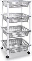 Zilverkleurige opberg trolleys/roltafels met 4 manden 40 x 50 x 85 cm - Etagewagentje/karretje met opbergkratten