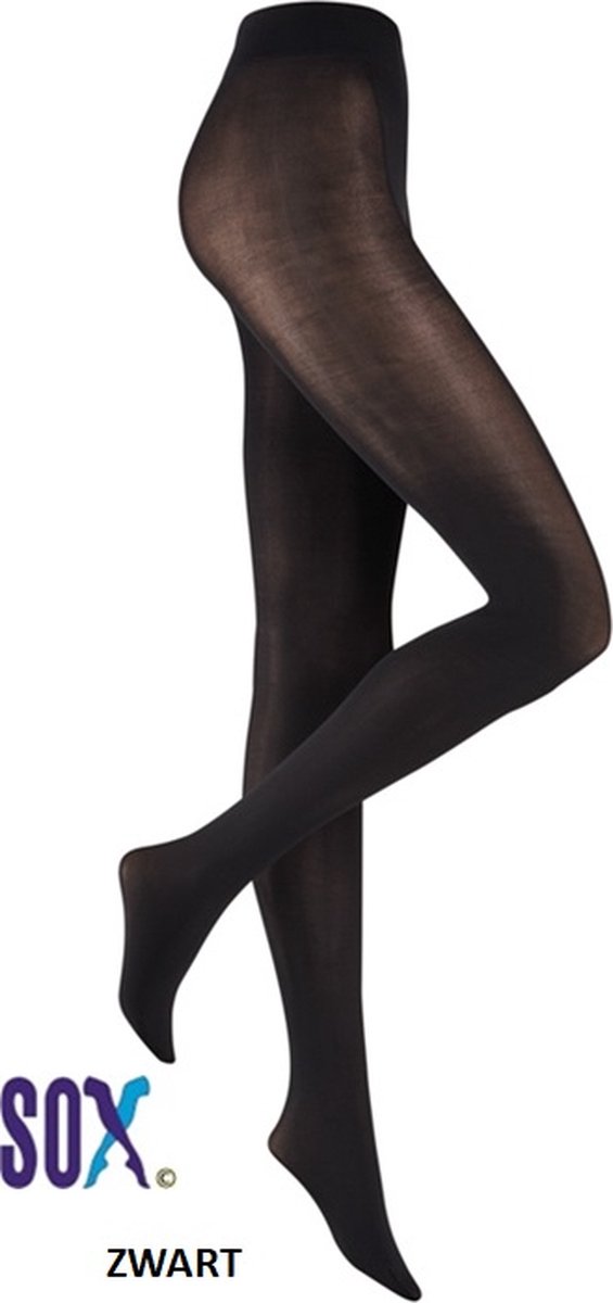 SOX panty 35 Den Zwart XXL Half Opaque Half doorzichtig Supersterk met rugstuk en kruisje in de broek