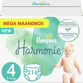 Pampers - Harmonie Pure - Maat 4 - Mega Maandbox - 216 luiers