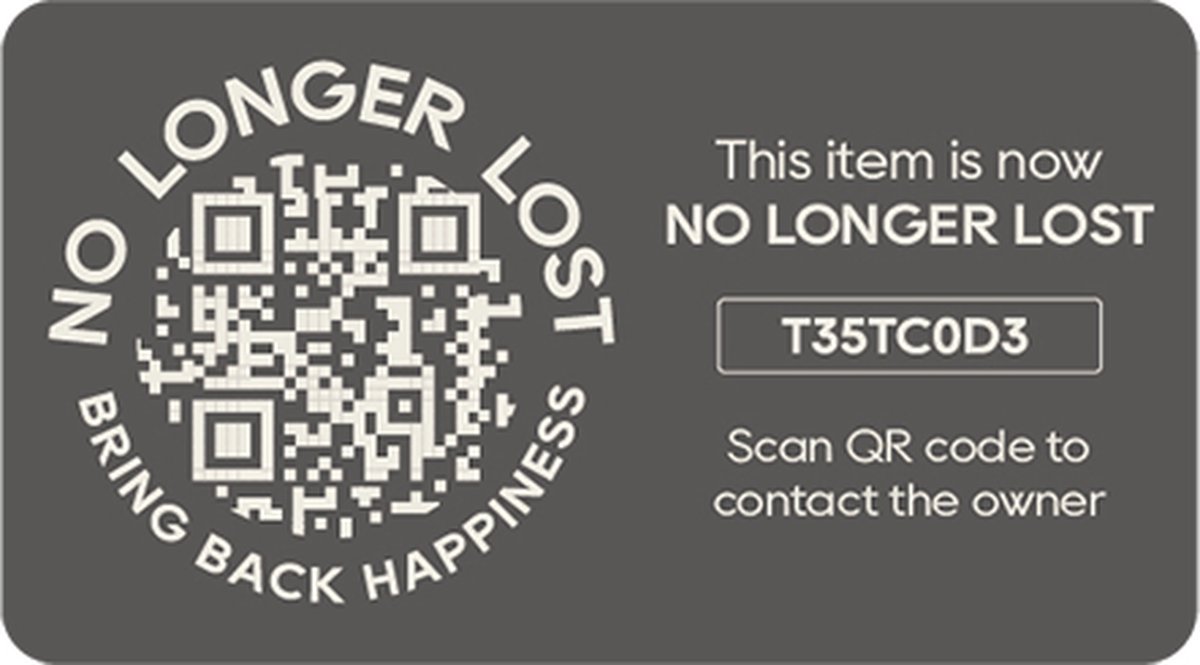 NoLongerLost - Koffer Stickers (x2) - Slimme Sticker klein rechthoek (4.5 cm x 2.5 cm) - Donker grijs - Unieke QR code - Tracking