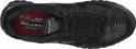 Zwarte Skechers werkschoen, bovenaanzicht met veters en rode binnenzool met 'Skechers Work Memory Foam'.