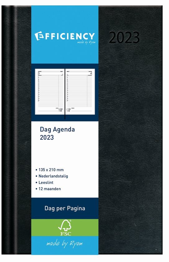 evenaar Door leren Bureau Agenda 2023 - 1 dag per Pagina - ZWART | bol.com