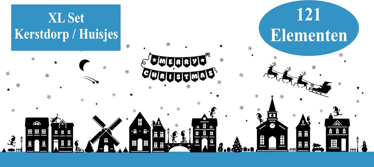 Raamstickers Kerst Huisjes XL SET 121 DELIG met de Hulpjes van de