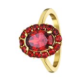 Lucardi Dames Stalen goldplated vintage ring met bloem rode zirkonia - Ring - Staal - Goudkleurig - 18 / 57 mm