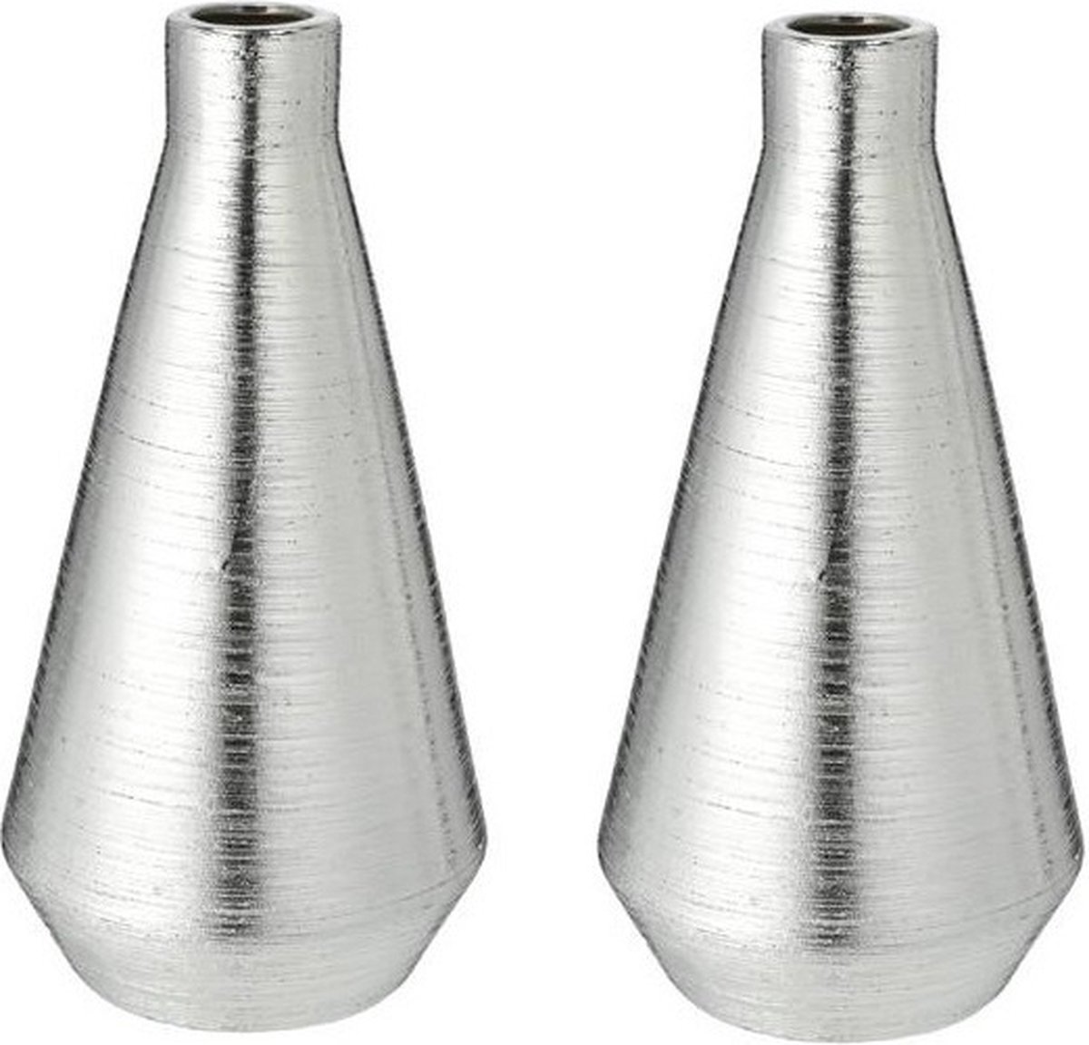 Set van 2x stuks ronde bloemenvaas zilver van keramiek 14 x 28 cm - Bloemen of takken vaas voor binnen