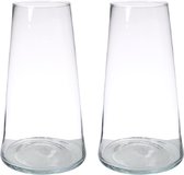 Set van 2x stuks transparante home-basics vaas/vazen van glas 35 x 18 cm - Bloemen/takken/boeketten vaas voor binnen gebruik