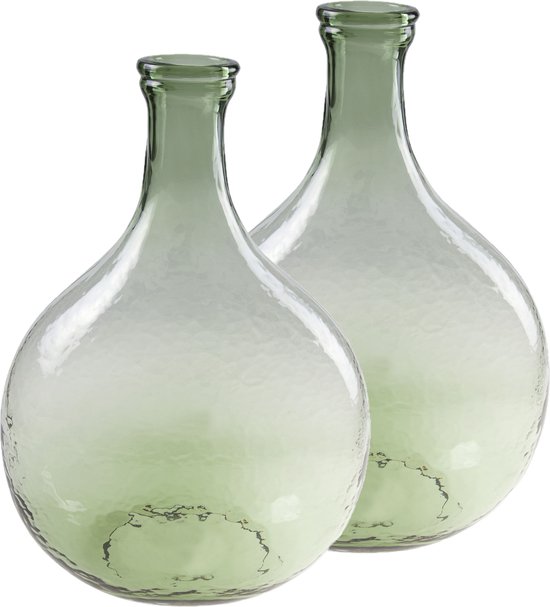2x stuks flesvazen glas groen 27 x 40 cm - Vazen van glas